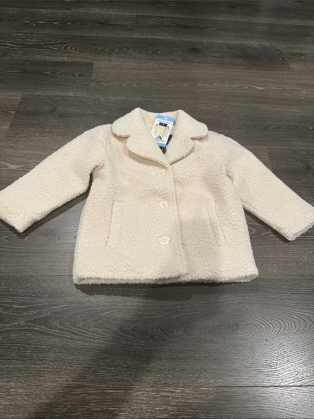 London Fog Kids Cream Faux Sherpa Pea Coat